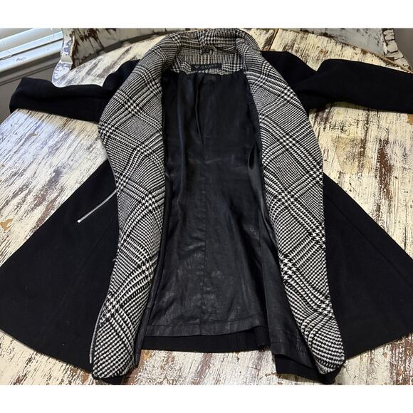 Guess Womens Sz XL BLK Wool Full Zip Up Herringbone Collar Long Tunic Moto Coat - Picture 5 of 15